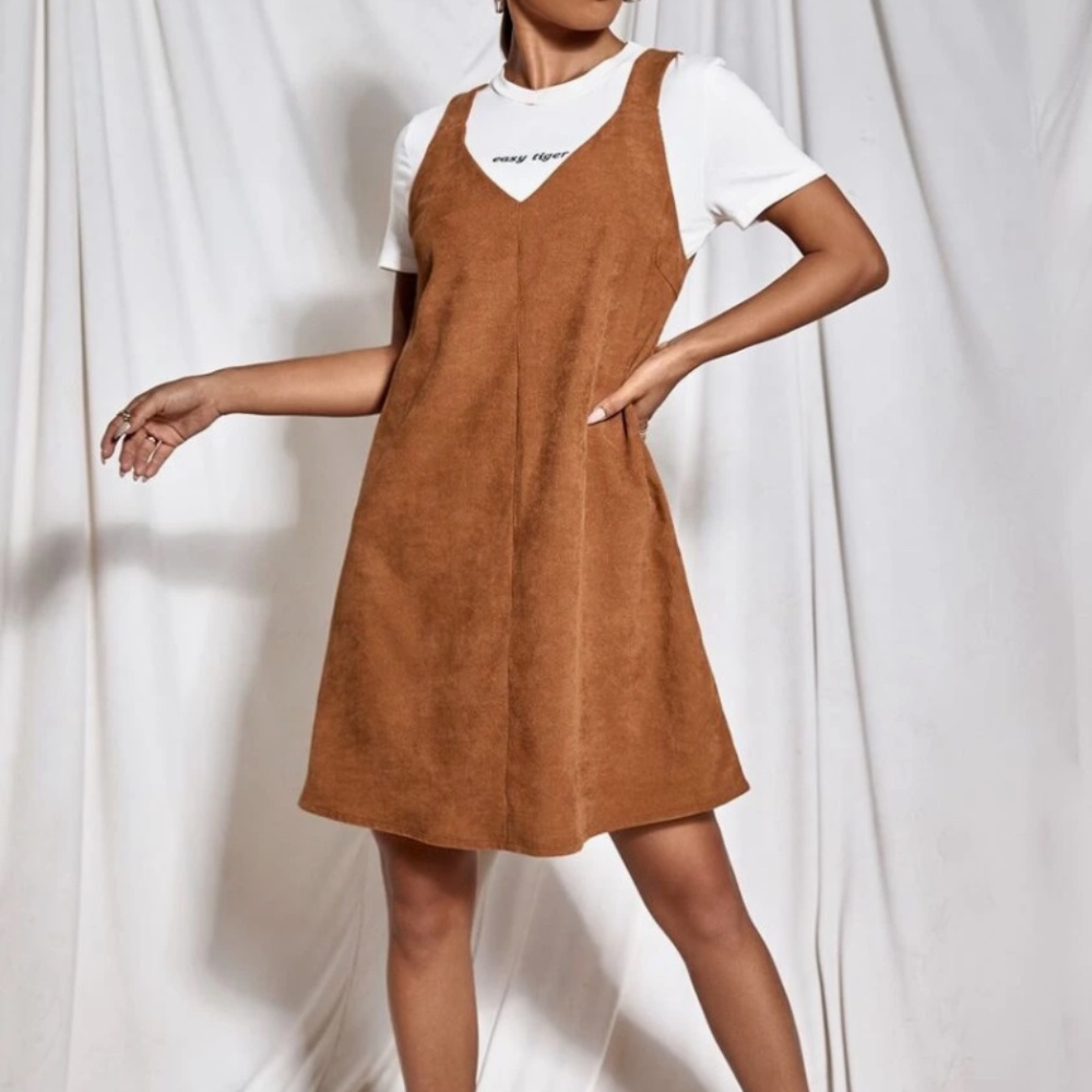 👗SHEIN~Solid Corduroy Sleeveless Dress Without Tee in Brown~Size XL or 12👗